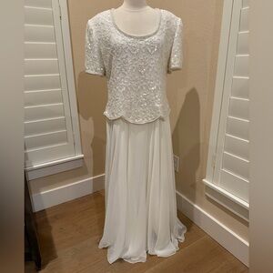 Vtg Scala HEAVILY BEADED PEARL & Chiffon EVENING  WEDDING DRESS Ivory XL